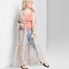 Women's Plus Size Floral Print Long Sleeve Tiered Duster Kimono - Wild Fable Coral