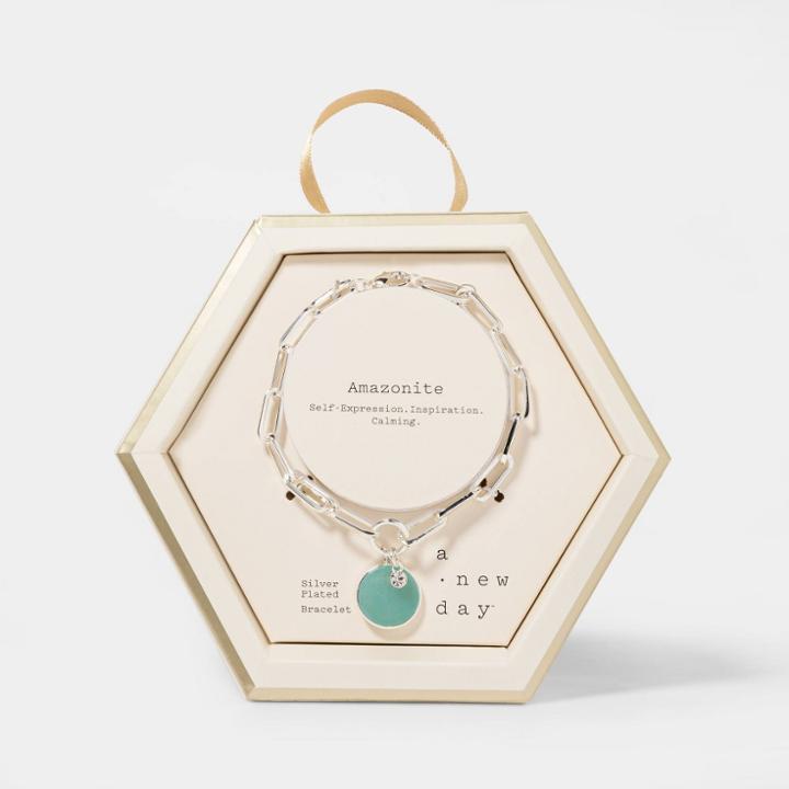 Boxed With Amazonite Semi-precious Stone Chain Link Bracelet - A New Day Green, Women's