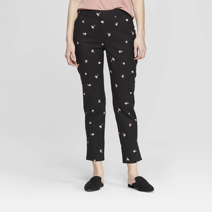 Women's Floral Print Straight Leg Slim Ankle Pants - A New Day Black