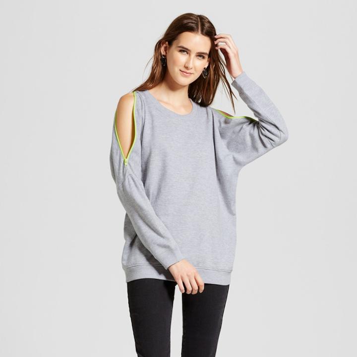 Women's French Terry Cold Shoulder Zipper Sweatshirt - Alison Andrews Gray