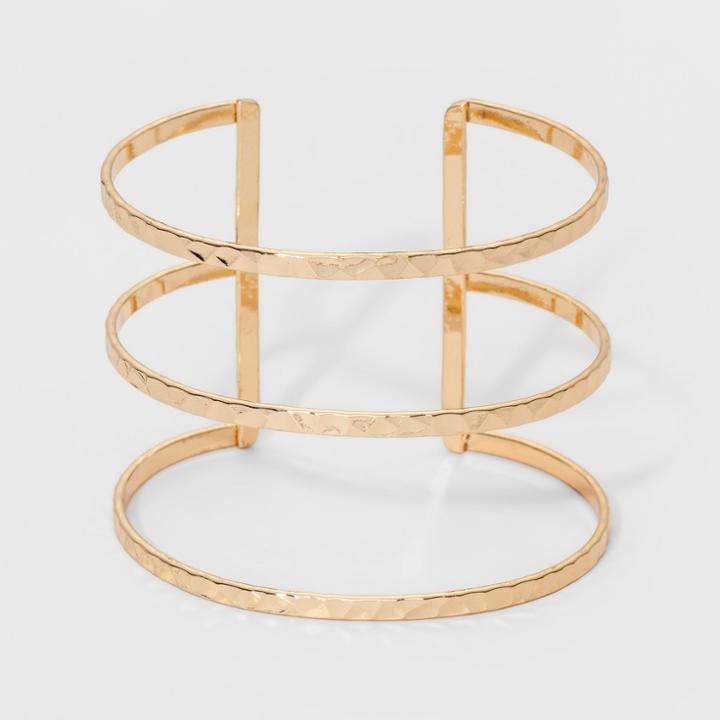 Three Row Hammered Cuff Bracelet - A New Day Gold