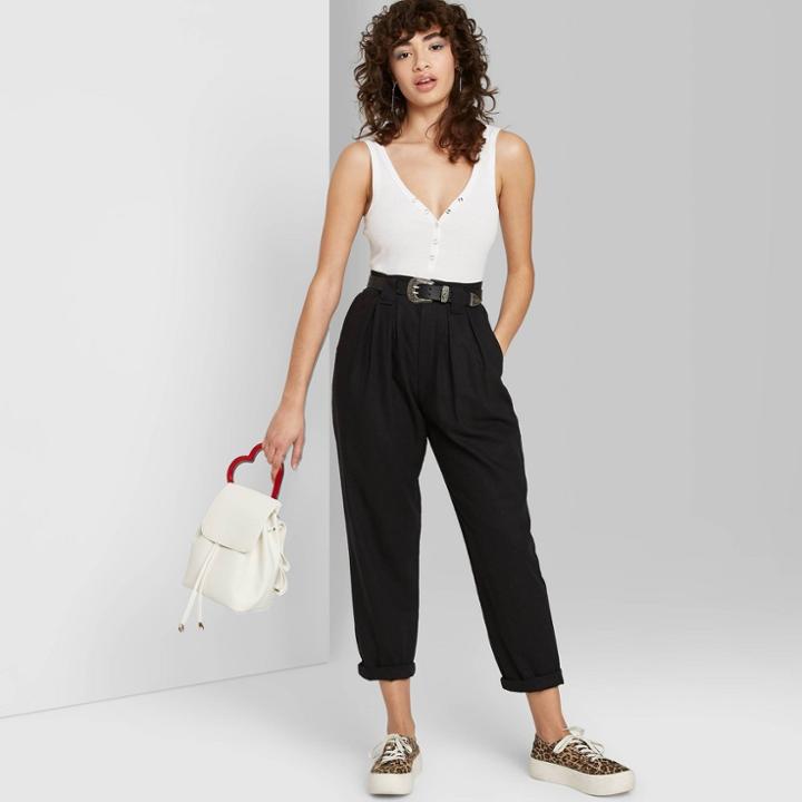 Women's High-rise Pleated Wide Leg Pants - Wild Fable Black