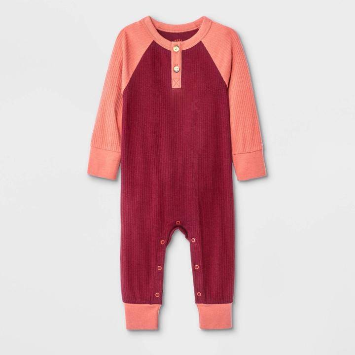 Baby Boys' Raglan Rib Romper - Cat & Jack Maroon