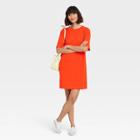Women's Elbow Sleeve Knit T-shirt Dress - A New Day Orange