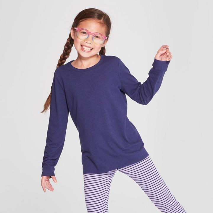 Girls' Crew Neck Long Sleeve T-shirt - Cat & Jack Navy (blue)