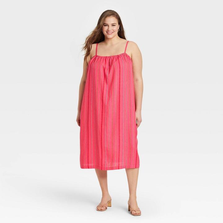 Women's Plus Size Easy Linen Tank Dress - A New Day Pink