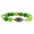 Women's Zirconite Evil Eye Charm Faceted Colored Stones Stretch Bracelet-green, Green