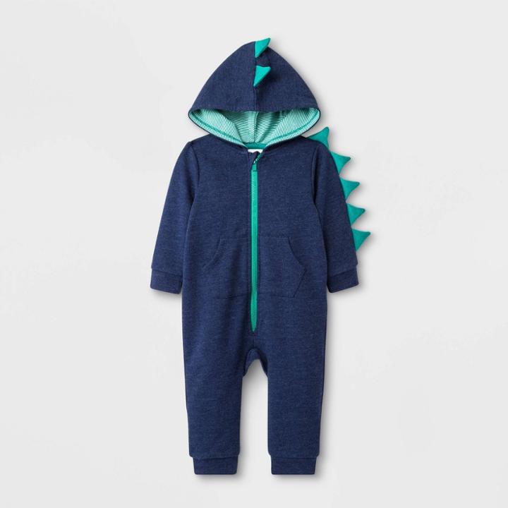 Baby Boys' Long Sleeve Hooded Dino Romper - Cat & Jack Blue Newborn, Kids Unisex
