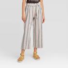 Women's Striped Tie-front Cropped Pants - Knox Rose Cream Xs, Women's, Ivory