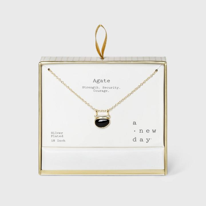 Silver Plated Black Agate And Bar Necklace - A New Day Black