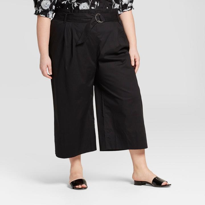 Women's Plus Size Wide Leg Paperbag Crop Pants - Who What Wear Black