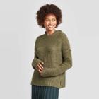 Women's Casual Fit Long Sleeve V-neck Hoodie Pullover Sweater - A New Day Olive
