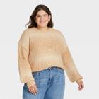 Women's Plus Size Spacedye Crewneck Pullover Sweater - A New Day Camel