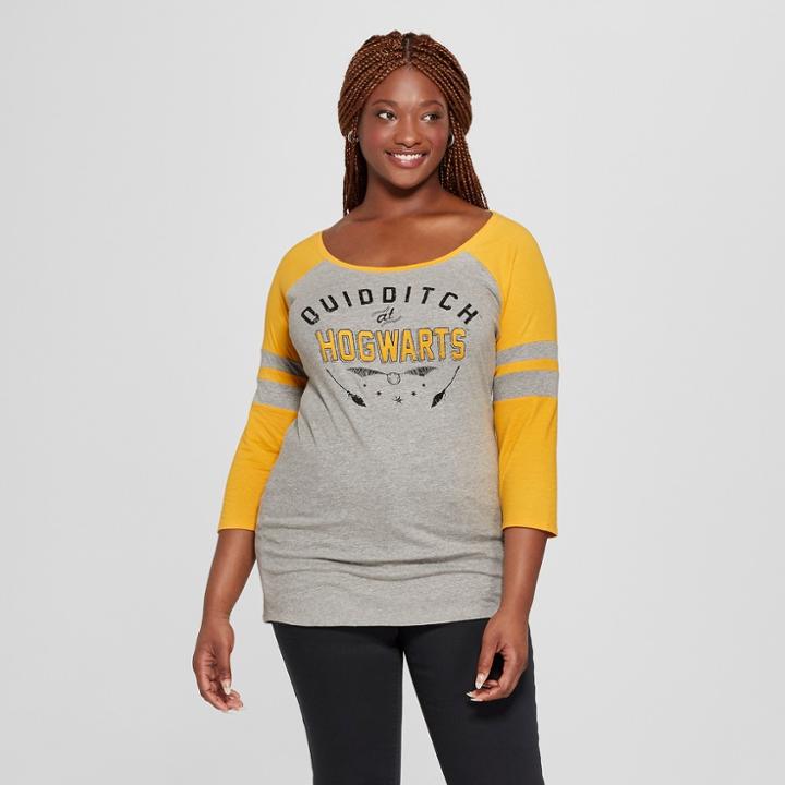 Women's Harry Potter Plus Size 3/4 Sleeve Quidditch Baseball Raglan Graphic T-shirt (juniors') Heather Gray
