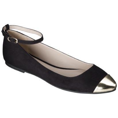 Women's Mossimo Nella Ankle Strap Cap Toe Flat - Black