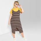 Women's Plus Size V-neck Sleeveless Button-front Striped Knit Midi Dress - Wild Fable Black/brown