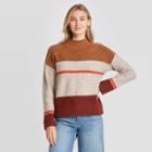 Women's Striped Mock Turtleneck Pullover Sweater - Universal Thread Taupe