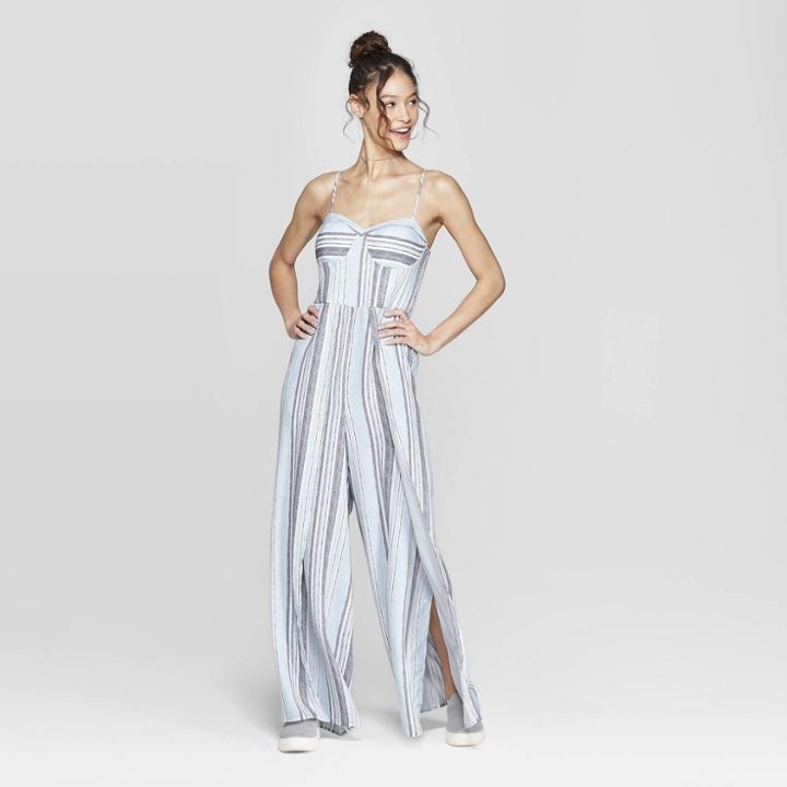 Women's Striped Strappy Bra Cup Jumpsuit - Xhilaration Cream