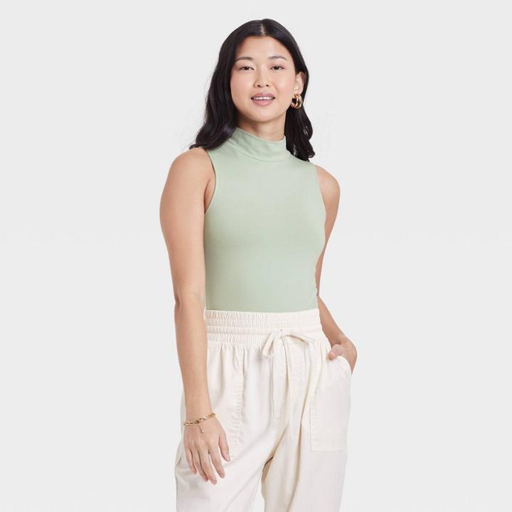 Women's Ribbed Mock Turtleneck Tank Bodysuit - A New Day