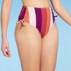 Women's Cinch Side-tie High Leg High Waist Extra Cheeky Bikini Bottom - Shade & Shore Multi Stripe
