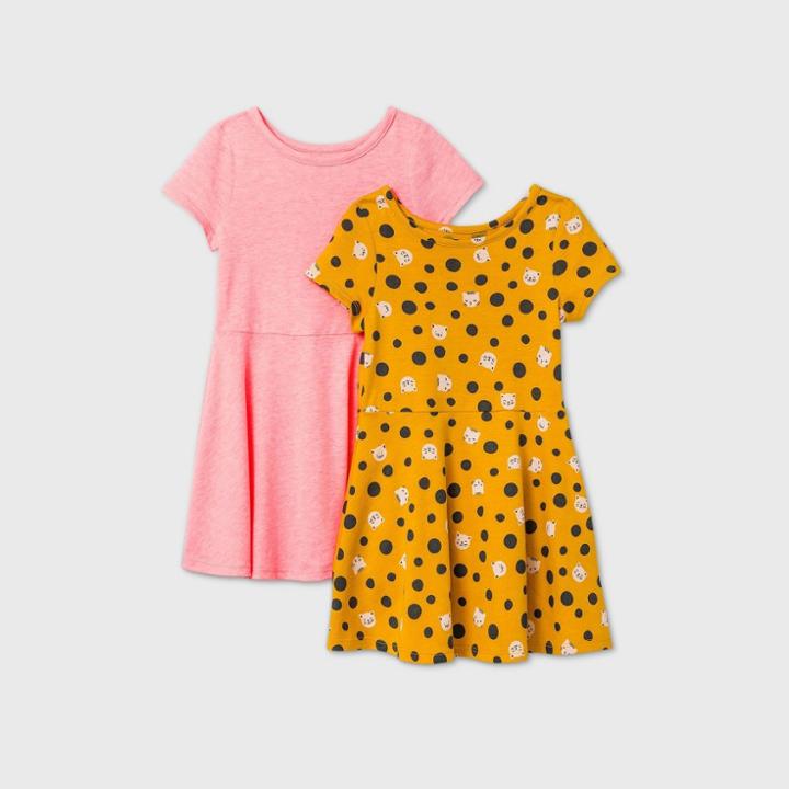 Toddler Girls' 2pk Polka Dot Cat Dress - Cat & Jack Yellow/coral