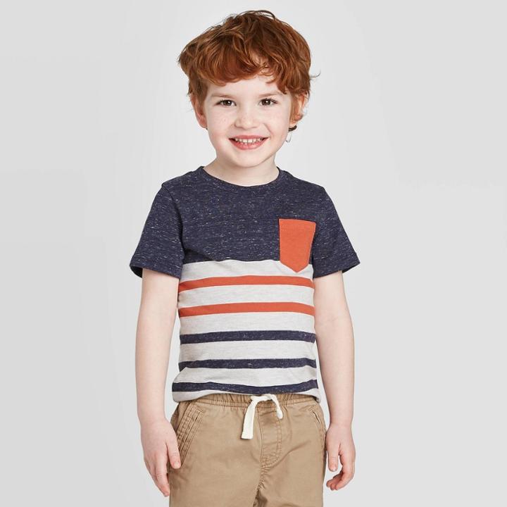 Toddler Boys' Stripe T-shirt - Cat & Jack Navy/orange 12m, Toddler Boy's,