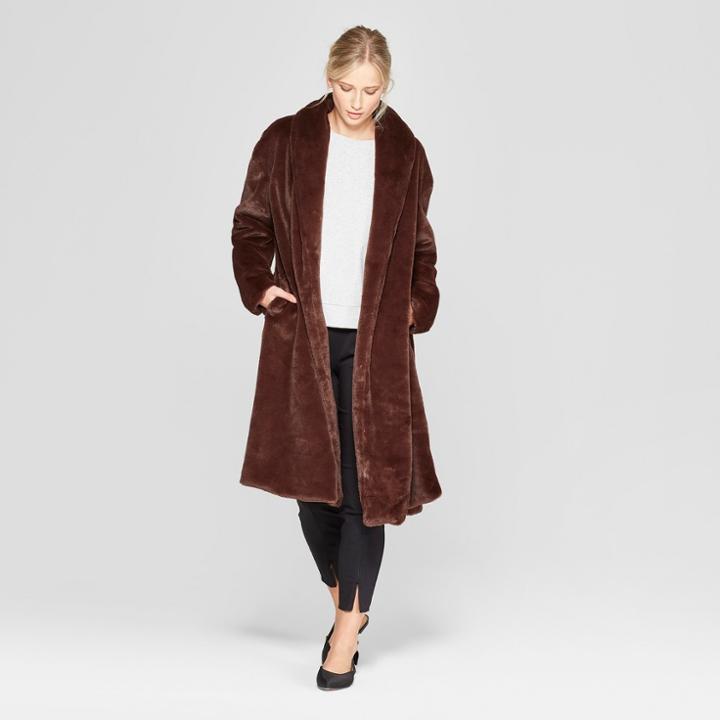 Women's Faux Mink Robe Coat - Who What Wear Brown