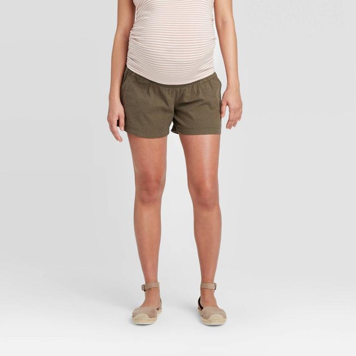 Maternity Twill Pull-on Shorts - Isabel Maternity By Ingrid & Isabel Olive Xs, Women's, Green