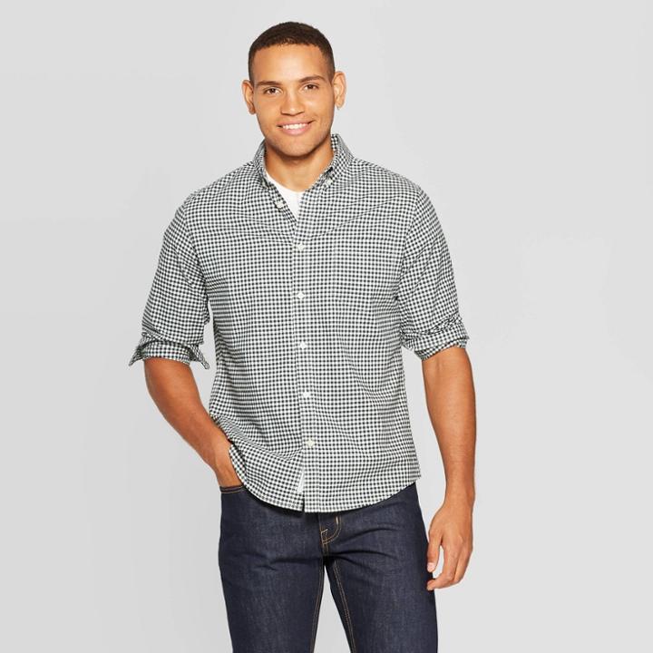 Men's Standard Fit Long Sleeve Northrop Poplin Button-down Shirt - Goodfellow & Co Divine Blue