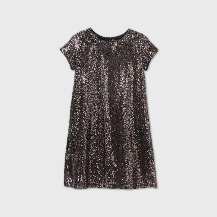 Girls' Sequin Short Sleeve Dress - Art Class