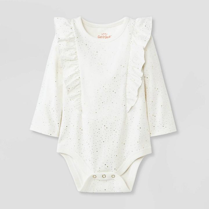 Baby Girls' Ruffle Long Sleeve Bodysuit - Cat & Jack Cream Newborn, Ivory