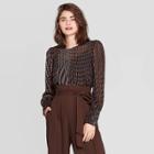 Women's Long Sleeve Crewneck Smocked Blouse - A New Day Brown Xs, Women's, Black