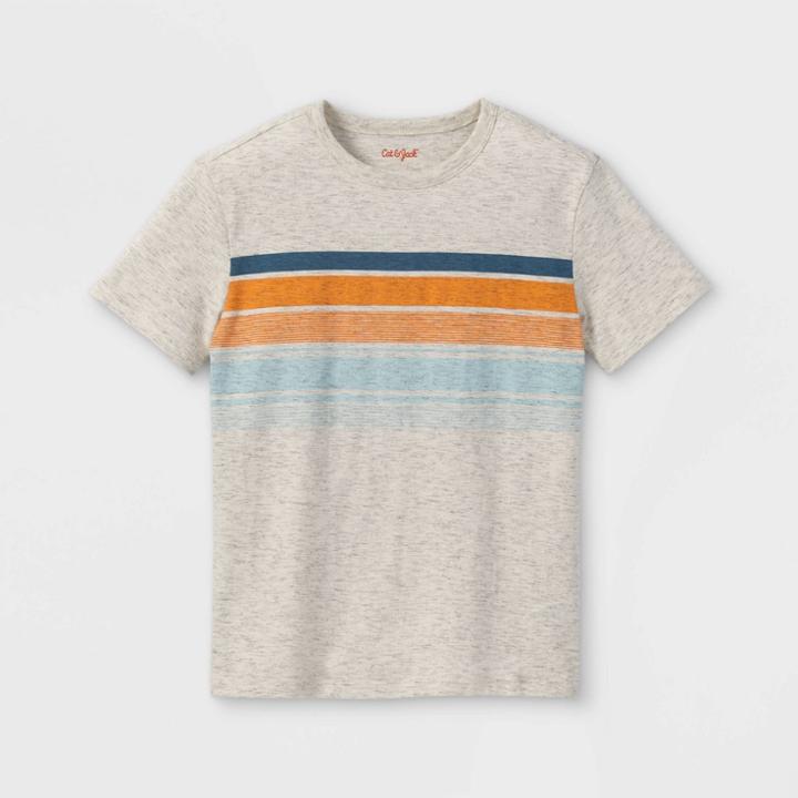 Boys' Chest Striped Short Sleeve T-shirt - Cat & Jack Cream