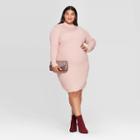 Women's Plus Size Long Sleeve Mock Turtleneck Ribbed Mini Sweater Dress - Ava & Viv Pink 1x, Women's,