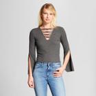 Women's Lattice Front Long Sleeve Top - Soul Cake (juniors') Gray