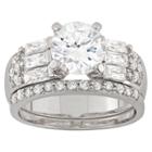 Target 3.22 Ct. T.w. Elegant 8mm Round-cut Cubic Zirconia With Baguette Side Stones 3-piece Bridal Set In Sterling Silver -
