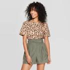 Women's Leopard Print Short Sleeve Crewneck T-shirt - A New Day Brown