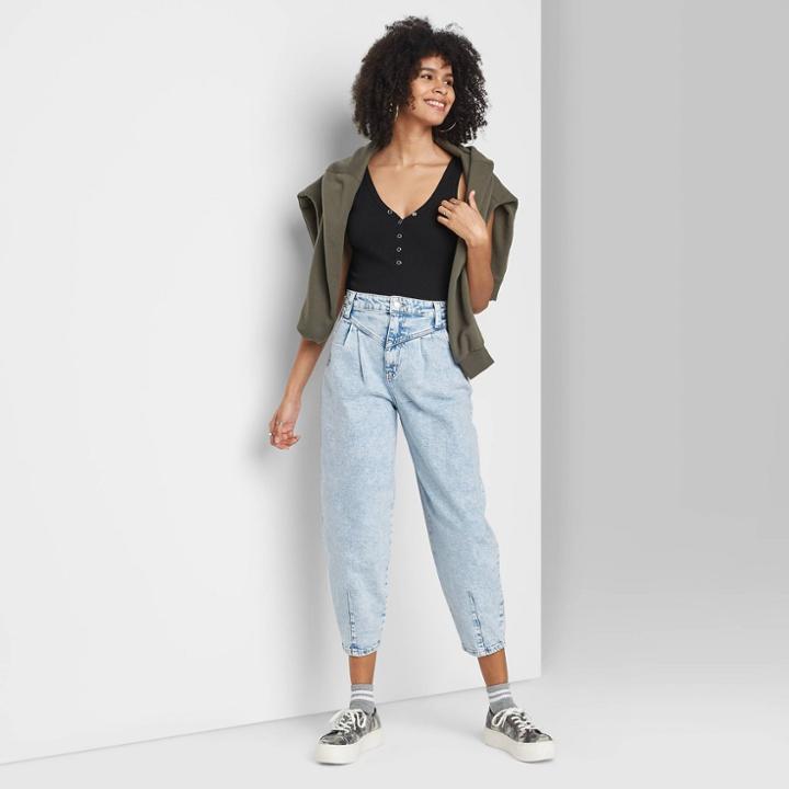Women's Super-high Rise Balloon Leg Taper Jeans - Wild Fable Denim Light Acid Wash