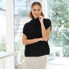 Women's Short Sleeve Mock Turtleneck Cable Tabard Pullover Sweater - Prologue Black