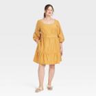 Women's Plus Size Balloon 3/4 Sleeve A-line Dress - Ava & Viv Mustard Yellow