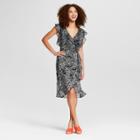Women's Floral Print Short Sleeve Ruffle Wrap Dress - A New Day Black