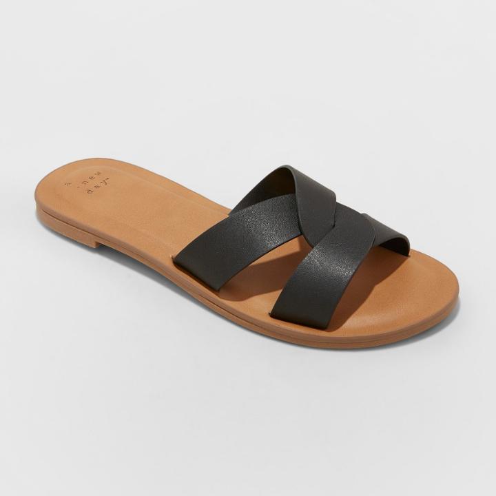 Women's Trina Crossband Slide Sandals - A New Day Black