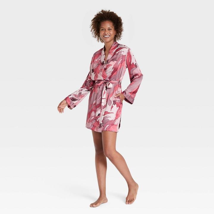 Women's Abstract Print Satin Robe - Stars Above Pink