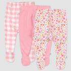 Honest Baby Girls' 3pk Organic Cotton Fall Floral Footed Harem Pull-on Pants - Pink Newborn