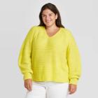 Women's Plus Size Balloon Sleeve V-neck Pullover Sweater - Universal Thread Yellow