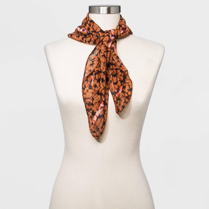Women's Floral Print Headscarf - A New Day Brown