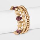 Mixed Bead With Semi-precious Rhodonite Stretch Bracelet Set 3pc - Universal Thread Burgundy, Red