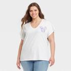 Women's Disney Mickey Plus Size Watercolor Short Sleeve Graphic T-shirt - White