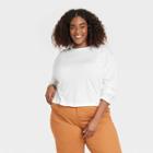 Women's Plus Size Long Sleeve Boxy T-shirt - A New Day White