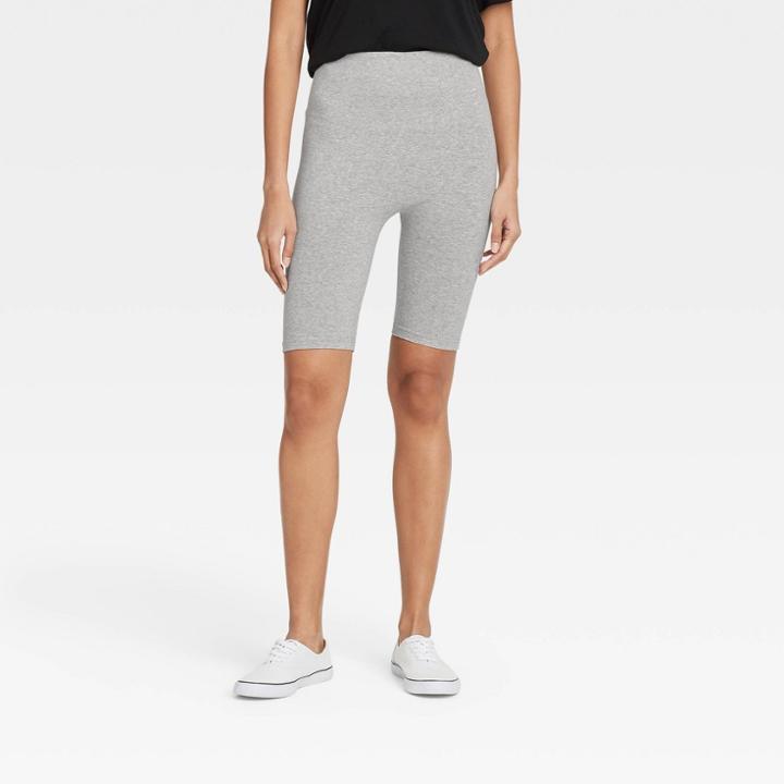 Women's High-waist Cotton Blend Seamless 7 Inseam Bike Shorts - A New Day Heather Gray